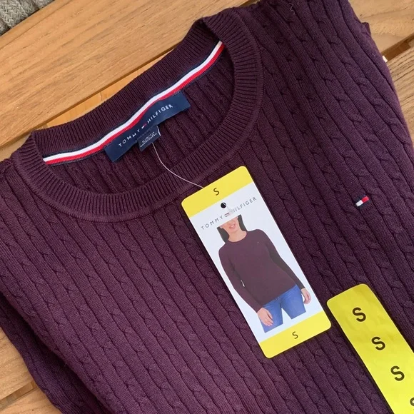 100 Cotton,Tommy Hilfiger women Deep dark purple Crewneck Sweater - Picture 2 of 10